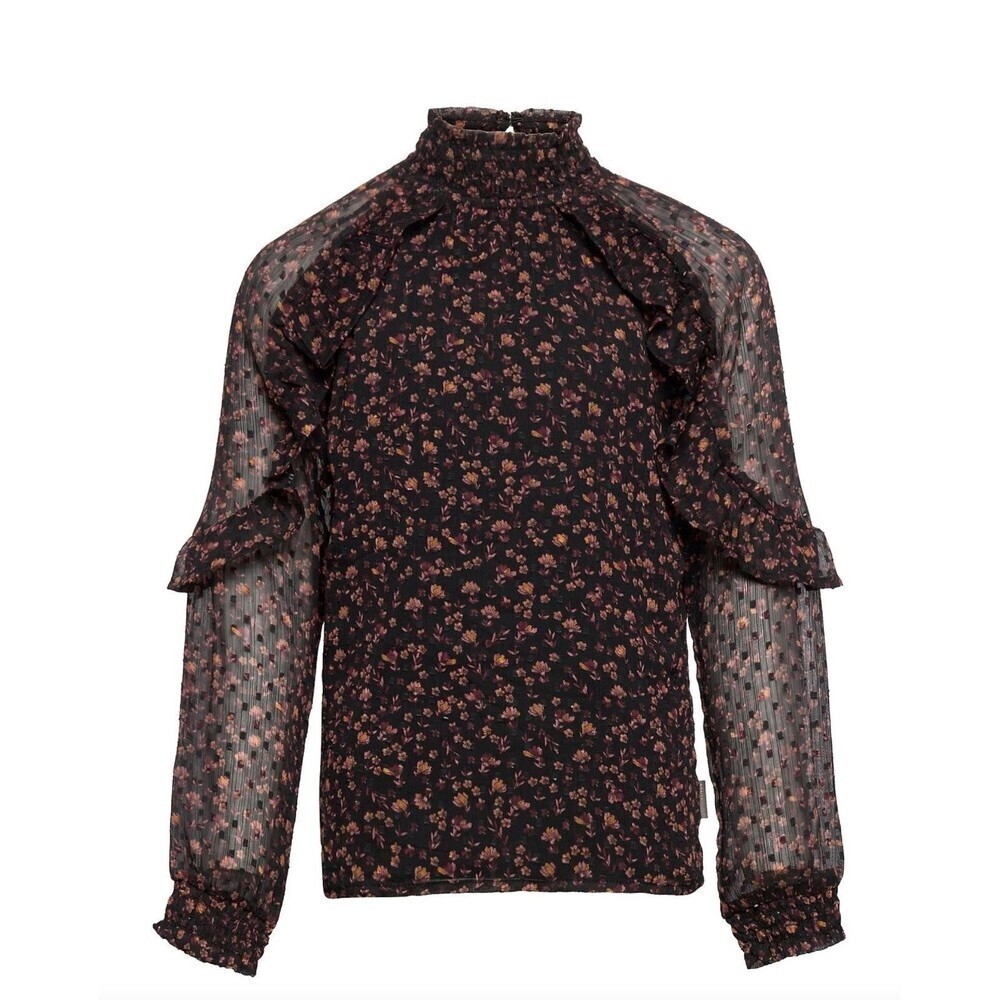 Creamie Girl Long Sleeve Floral Ruffle Blouse Sz 7